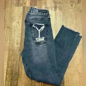 Umgee LA trendy distressed indigo skinny leg riveted‎ button fly jeans sz 27